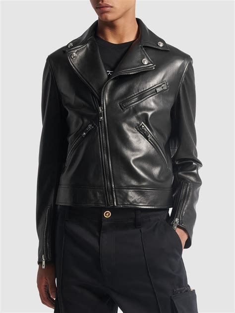 versace make it happen leather jacket|Versace biker jacket.